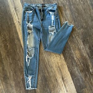 Size 13 Distressed, CURVY high-rise, skinny ankle jeans